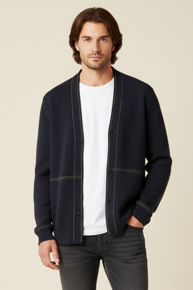 Fall Wool Knit Cardigan — Minimalist Open-Front Sweater with Fine Stitch Detailing