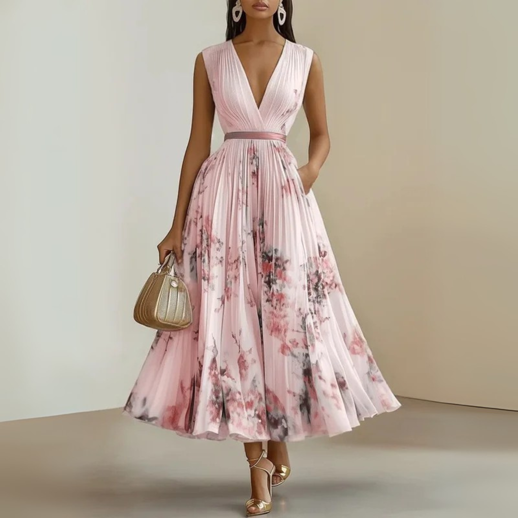 Flowy Sleeveless Maxi Dress V-Neck