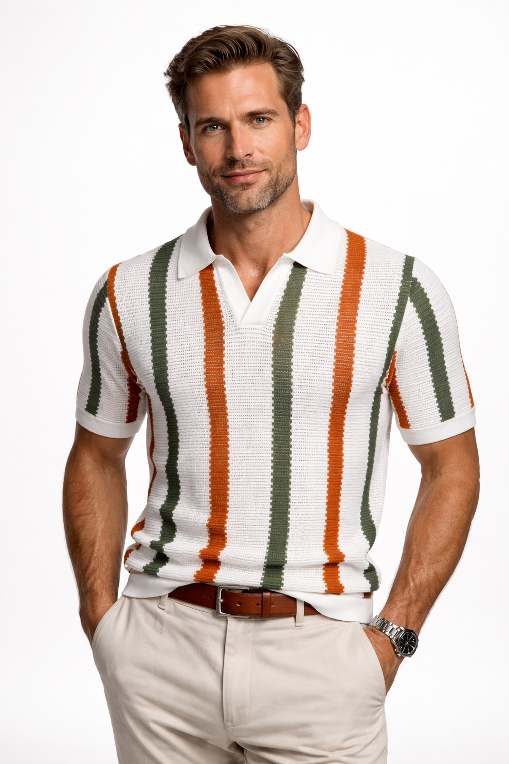 Mens Linen Resort Polo Short Sleeve Four Color