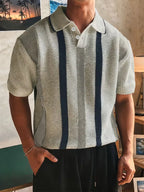 Mens Short Sleeve V Neck Striped Polo