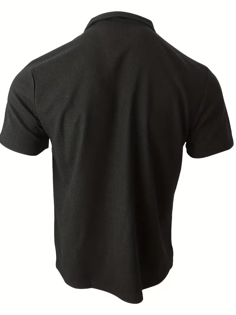Mens Short Sleeve V Neck Waffle Polo