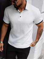 Mens V Neck Polo Jacquard Pattern