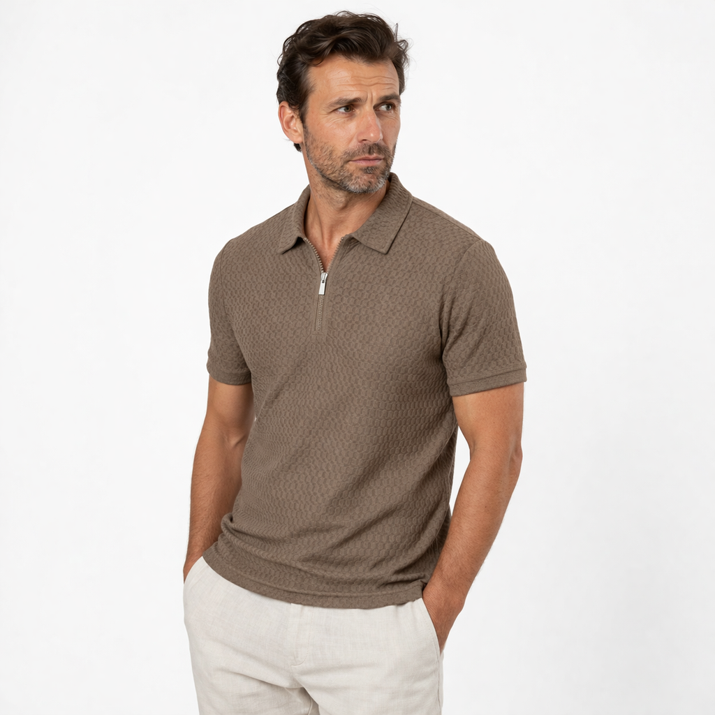 Mens Polo Zip Closure Short Sleeve Textured Five Color