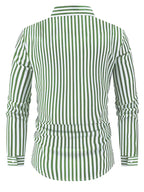 Mens Vertical Stripe Dress Shirt Mandarin Collar