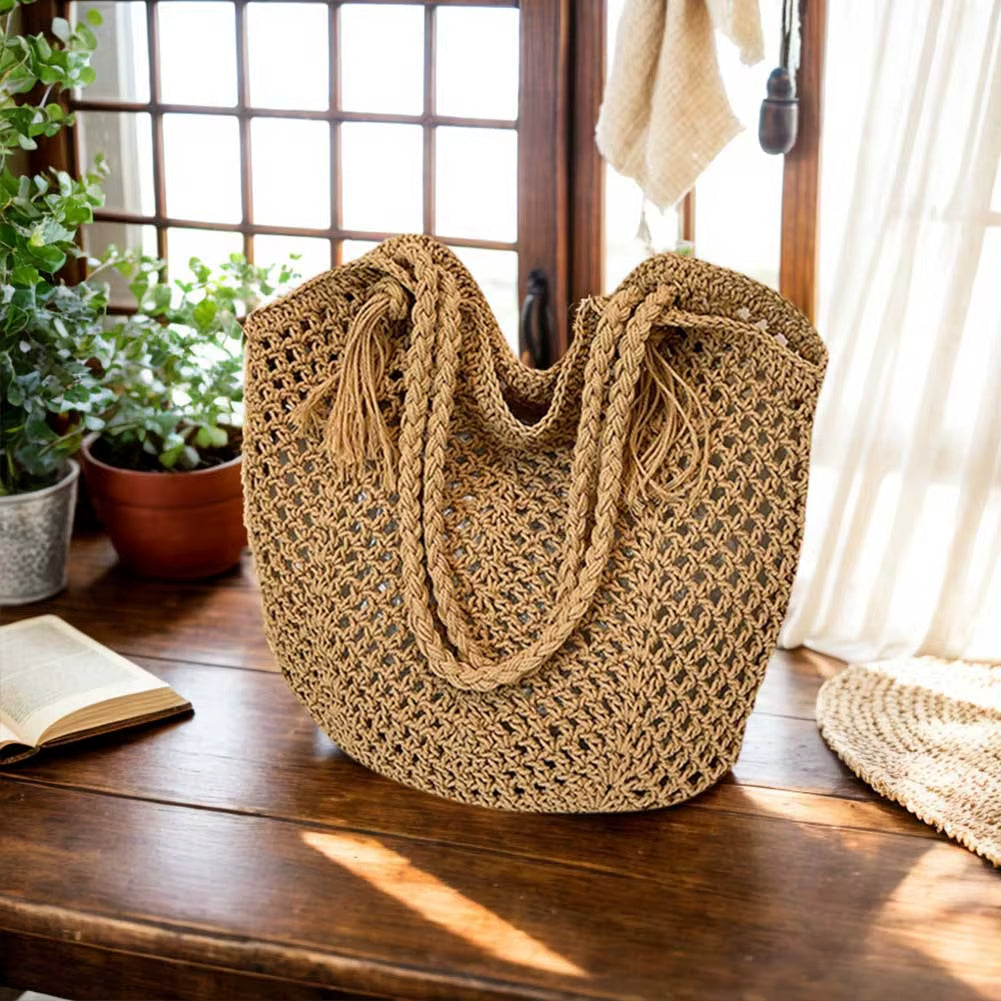 Womens Boho Shoulder Bag Woven Handles Two Color