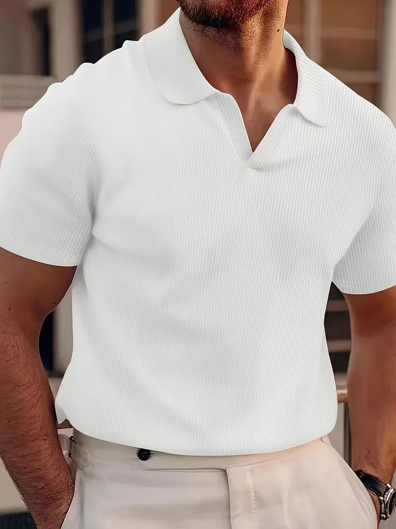 Mens Short Sleeve V Neck Waffle Polo