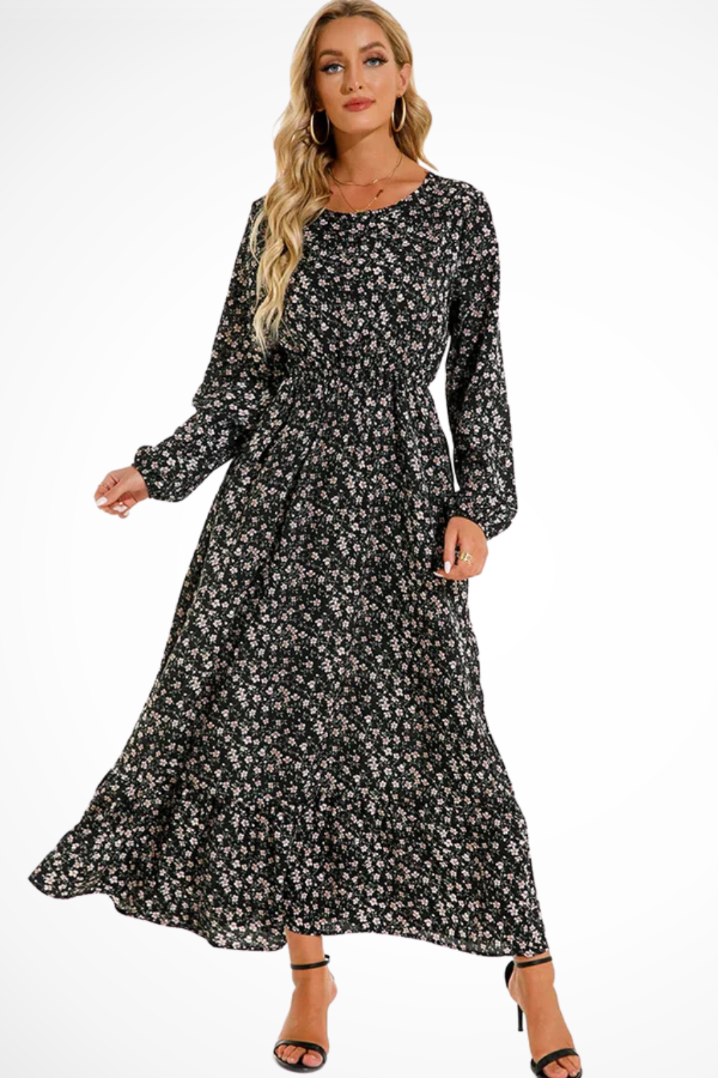 Womens Floral Maxi Summer Dress Long Sleeve Five Color