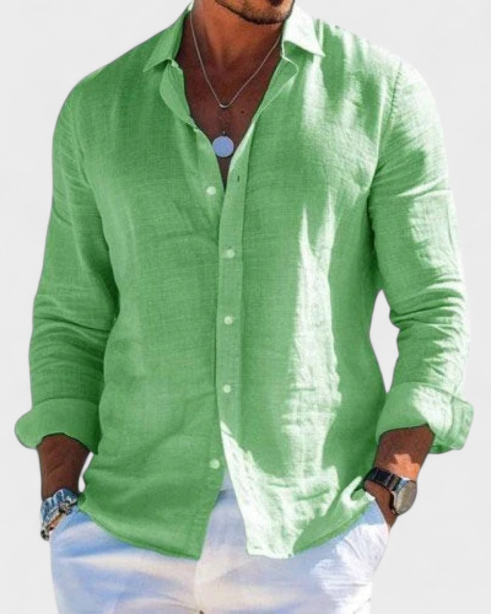 Mens Linen Shirt Long Sleeve Five Color
