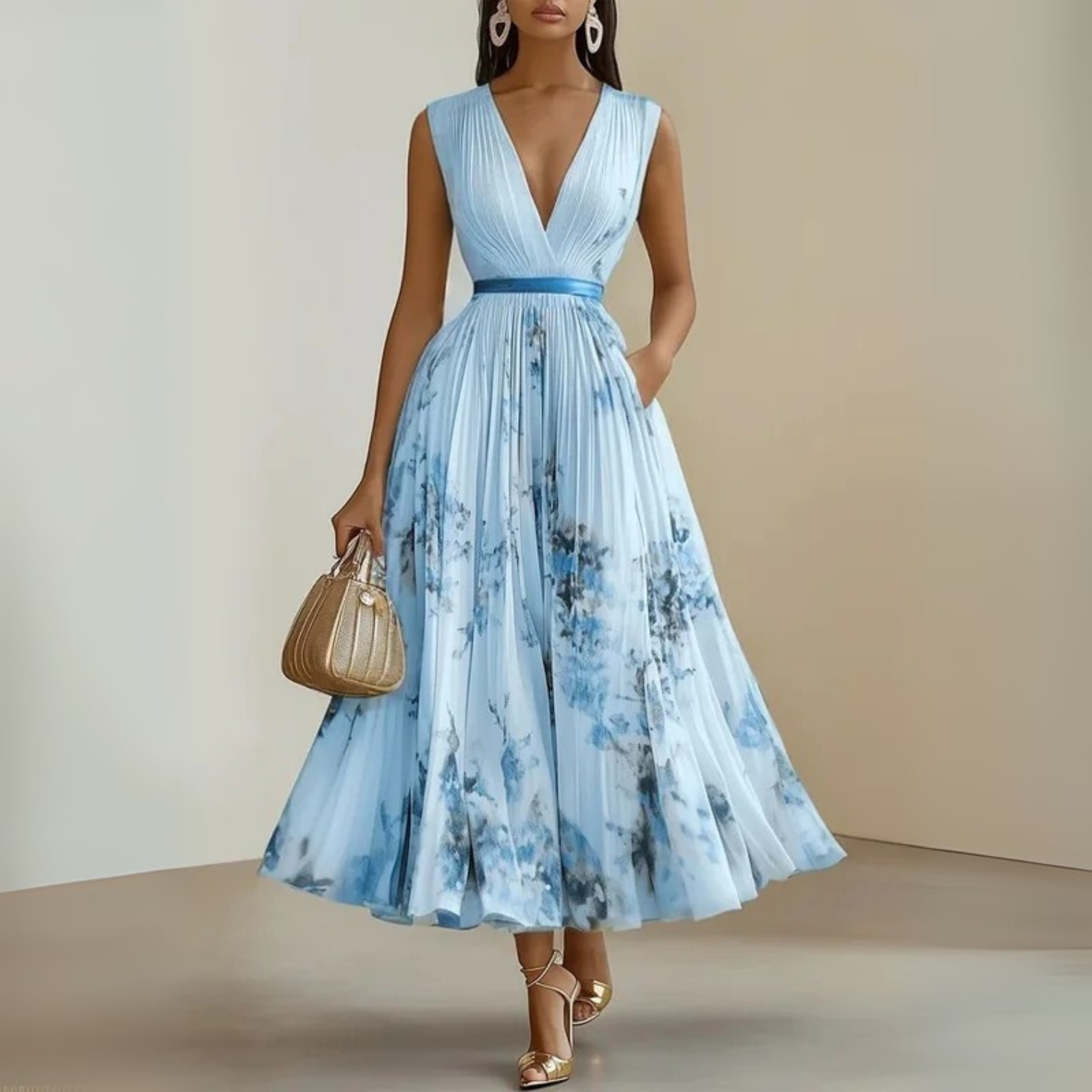 Flowy Sleeveless Maxi Dress V-Neck
