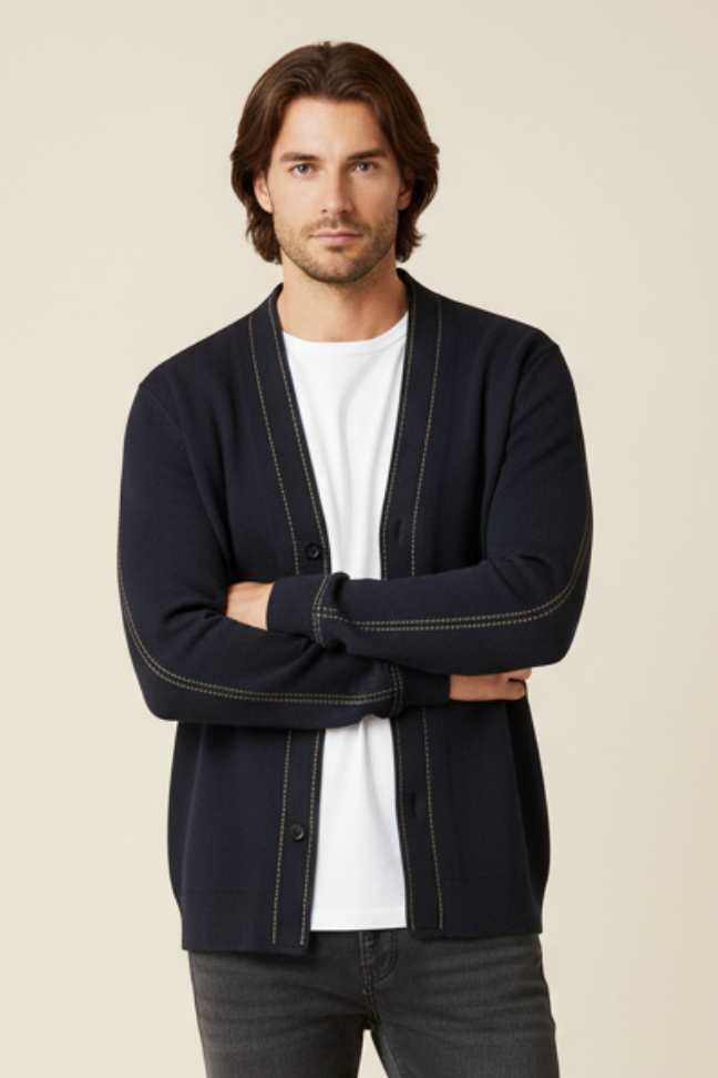 Fall Wool Knit Cardigan — Minimalist Open-Front Sweater with Fine Stitch Detailing
