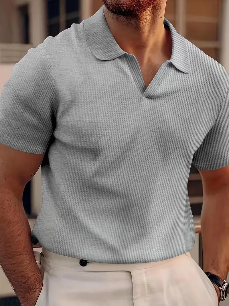 Mens Short Sleeve V Neck Waffle Polo