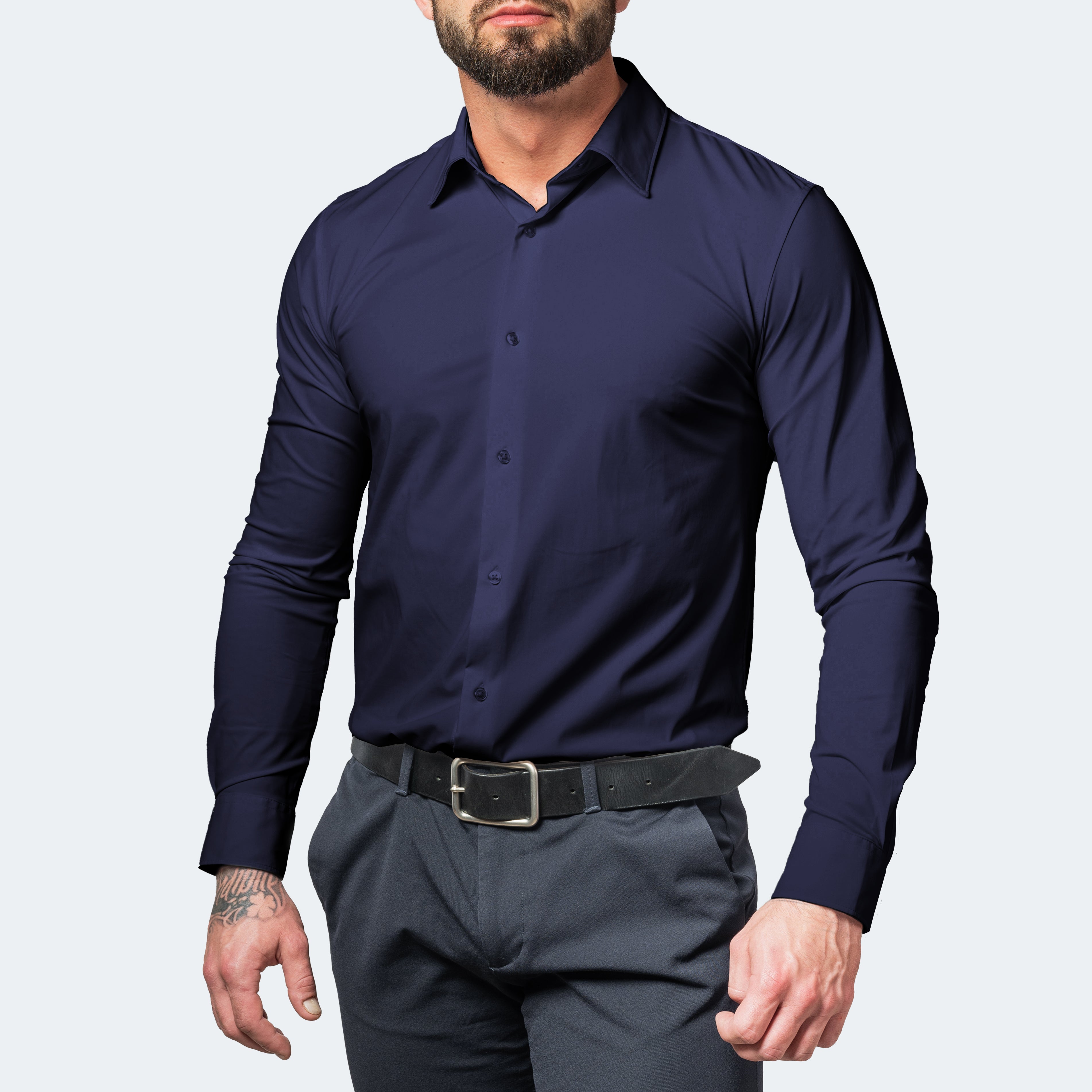 Mens Stretch Shirt Wrinkle Free Slim Fit Long Sleeve
