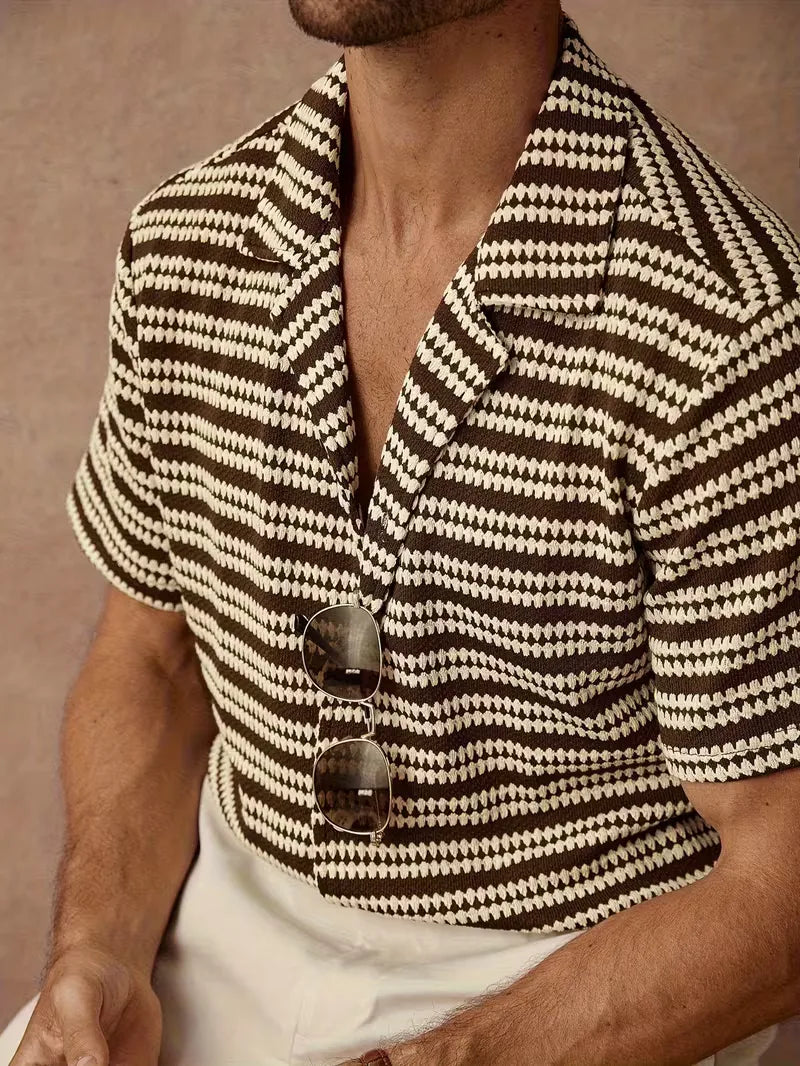 Mens Short Sleeve Jacquard Stripe Shirt