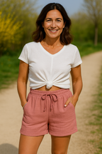 Summer Shorts Wide Leg Elastic Waist Pockets