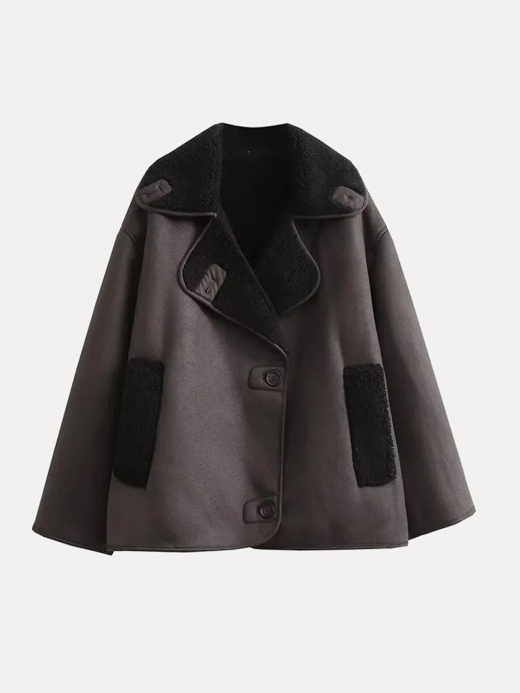 Women's Oversized Jacket Faux Fur Collar Faux Leather Winter