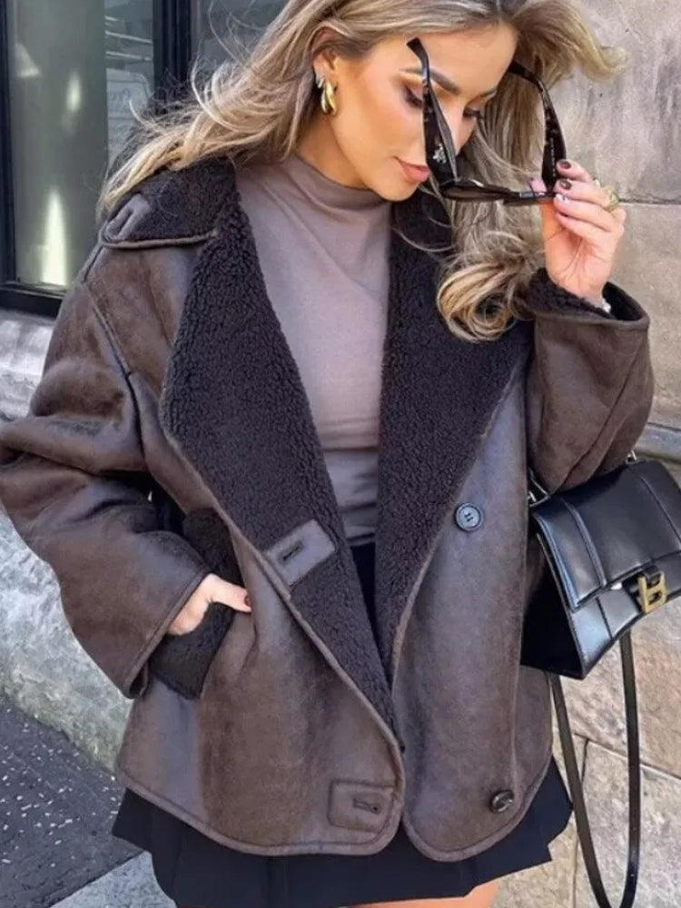 Women's Oversized Jacket Faux Fur Collar Faux Leather Winter