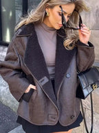 Women's Oversized Jacket Faux Fur Collar Faux Leather Winter