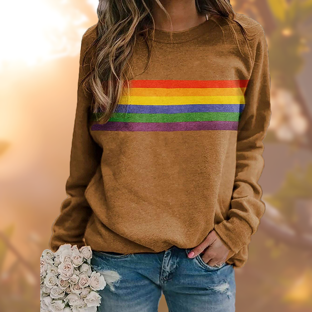 Women's Sweatshirt Rainbow Pattern Loose Fit Soft Long Sleeve