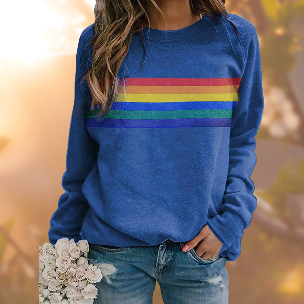 Women's Sweatshirt Rainbow Pattern Loose Fit Soft Long Sleeve