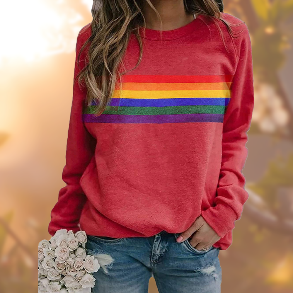 Women's Sweatshirt Rainbow Pattern Loose Fit Soft Long Sleeve