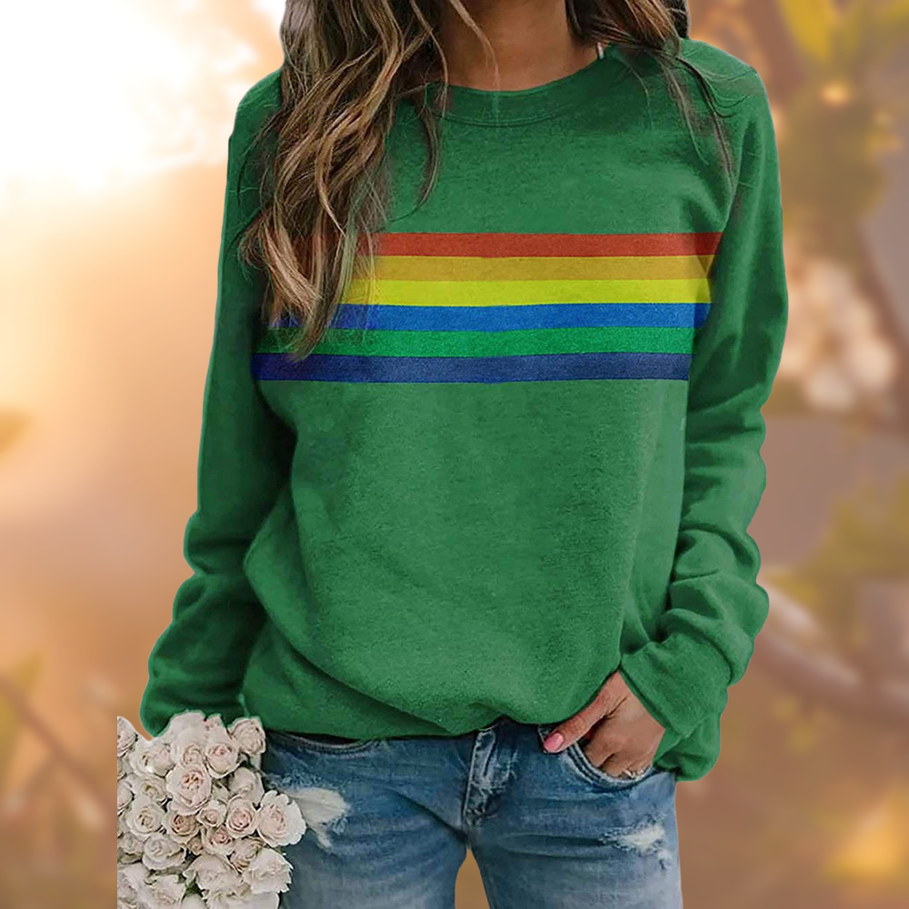 Women's Sweatshirt Rainbow Pattern Loose Fit Soft Long Sleeve