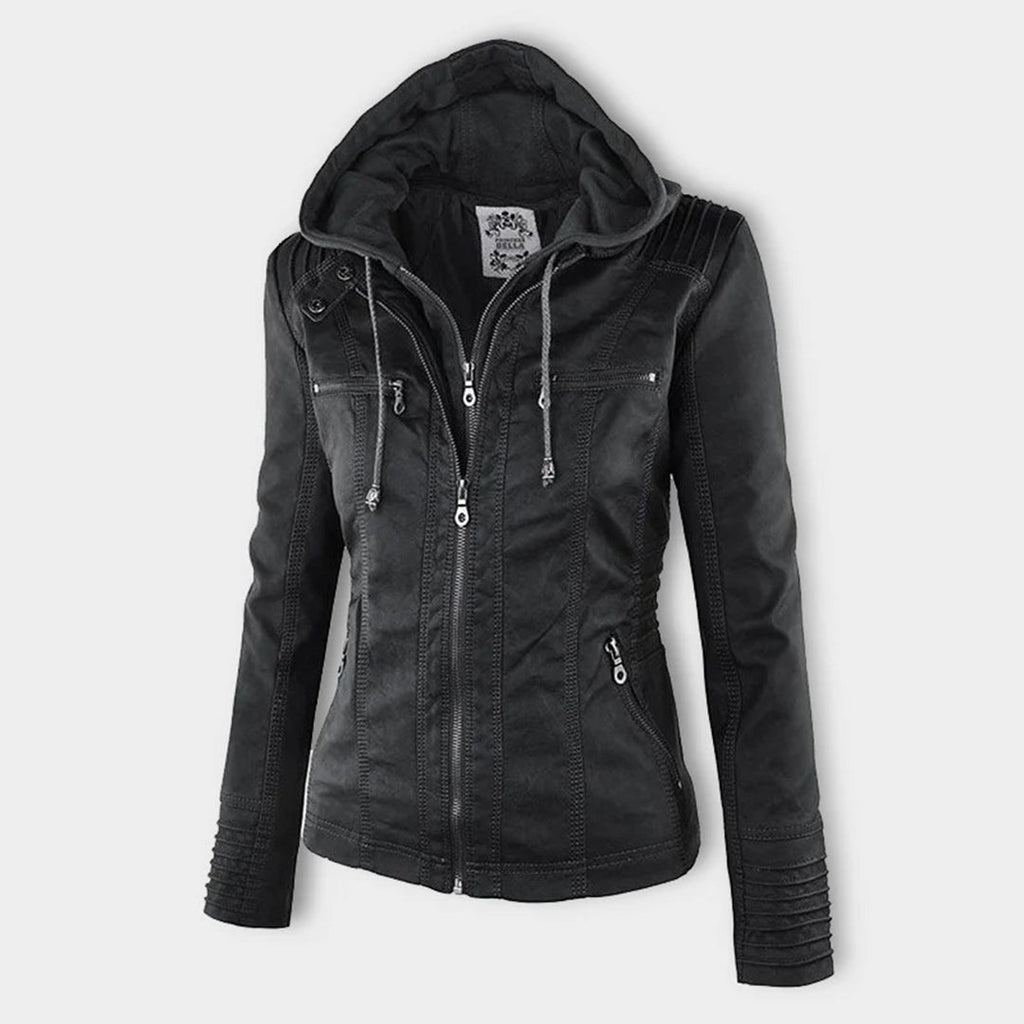 Women's Faux Leather Jacket Hooded Water Repellent