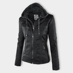 Women's Faux Leather Jacket Hooded Water Repellent