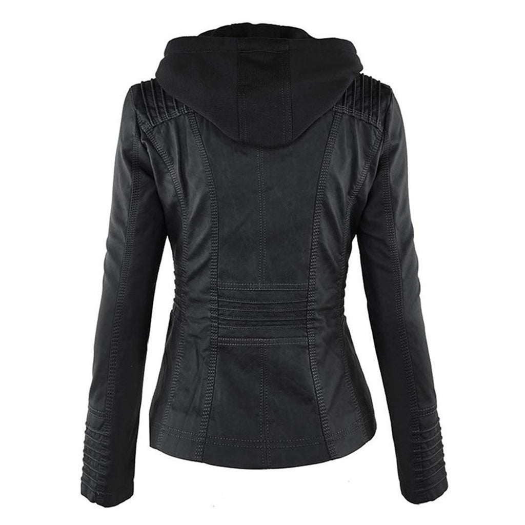 Women's Faux Leather Jacket Hooded Water Repellent