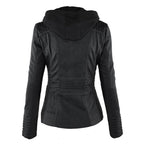 Women's Faux Leather Jacket Hooded Water Repellent
