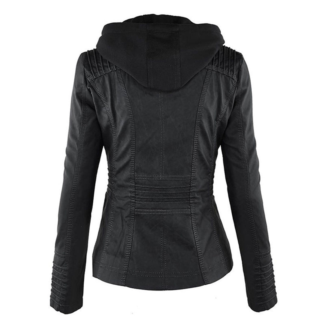 Women's Faux Leather Jacket Hooded Water Repellent