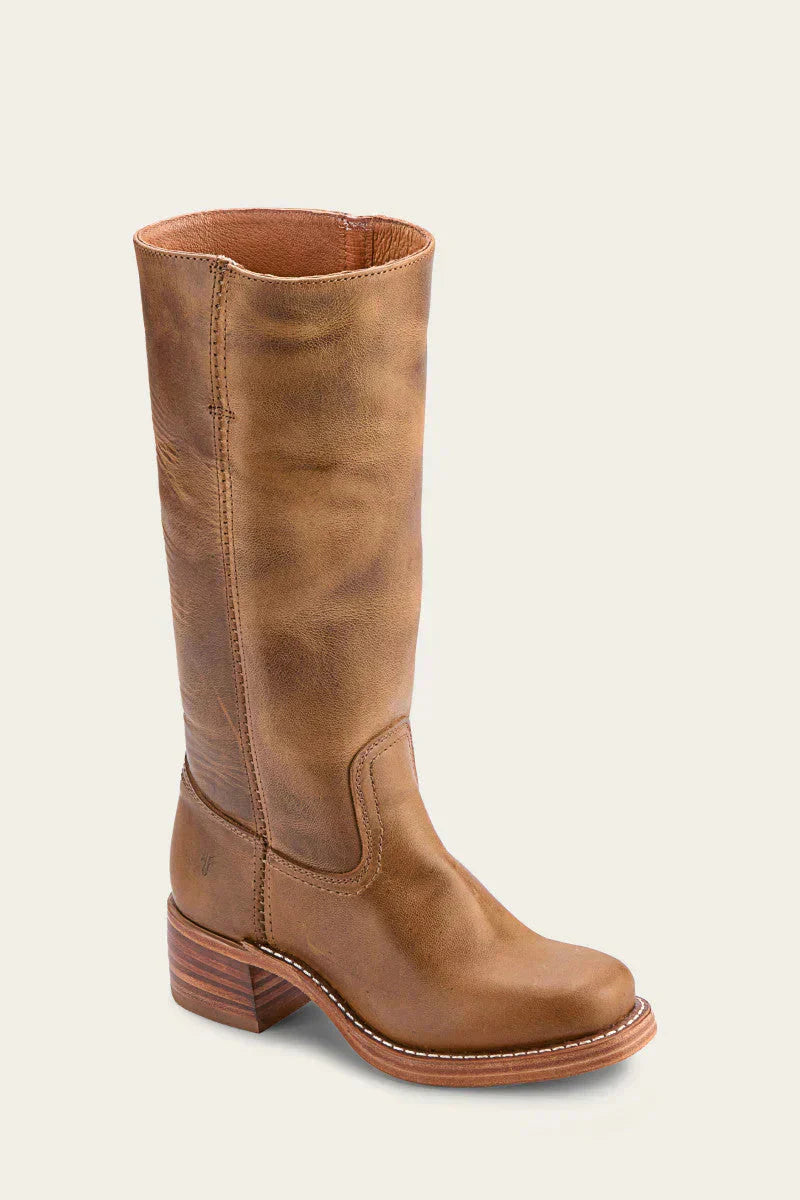 Riding Boots Leather Knee High Block Heel Round Toe Classic