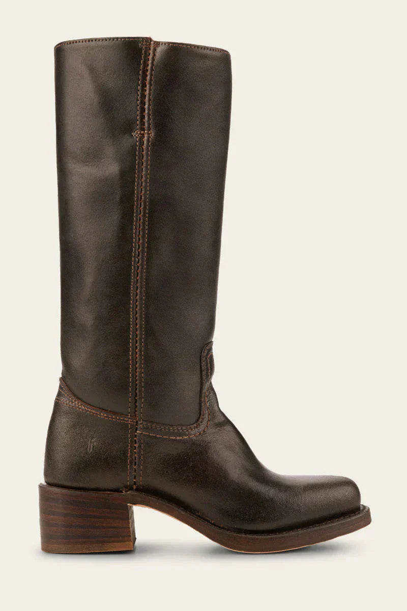 Riding Boots Leather Knee High Block Heel Round Toe Classic