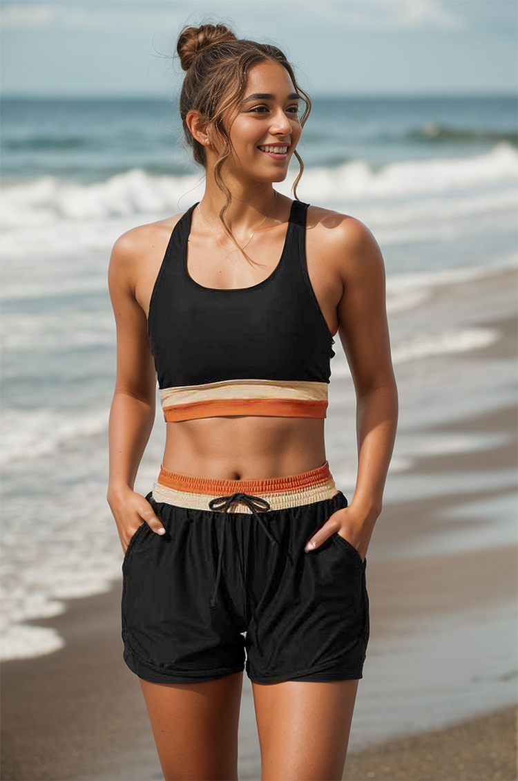 Colorblock Sport Bikini Boyshort Set