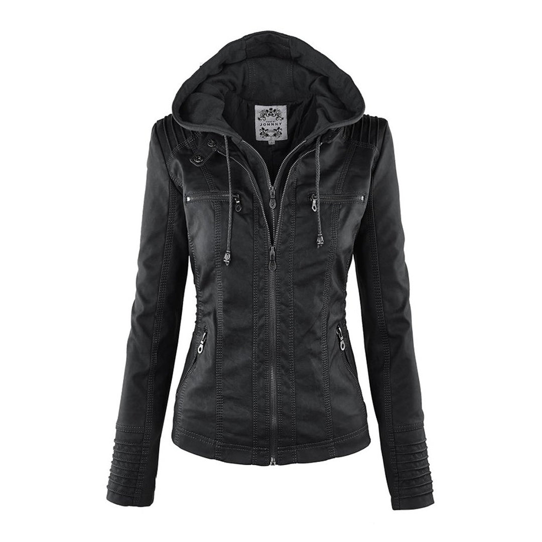 Women's Faux Leather Jacket Hooded Water Repellent