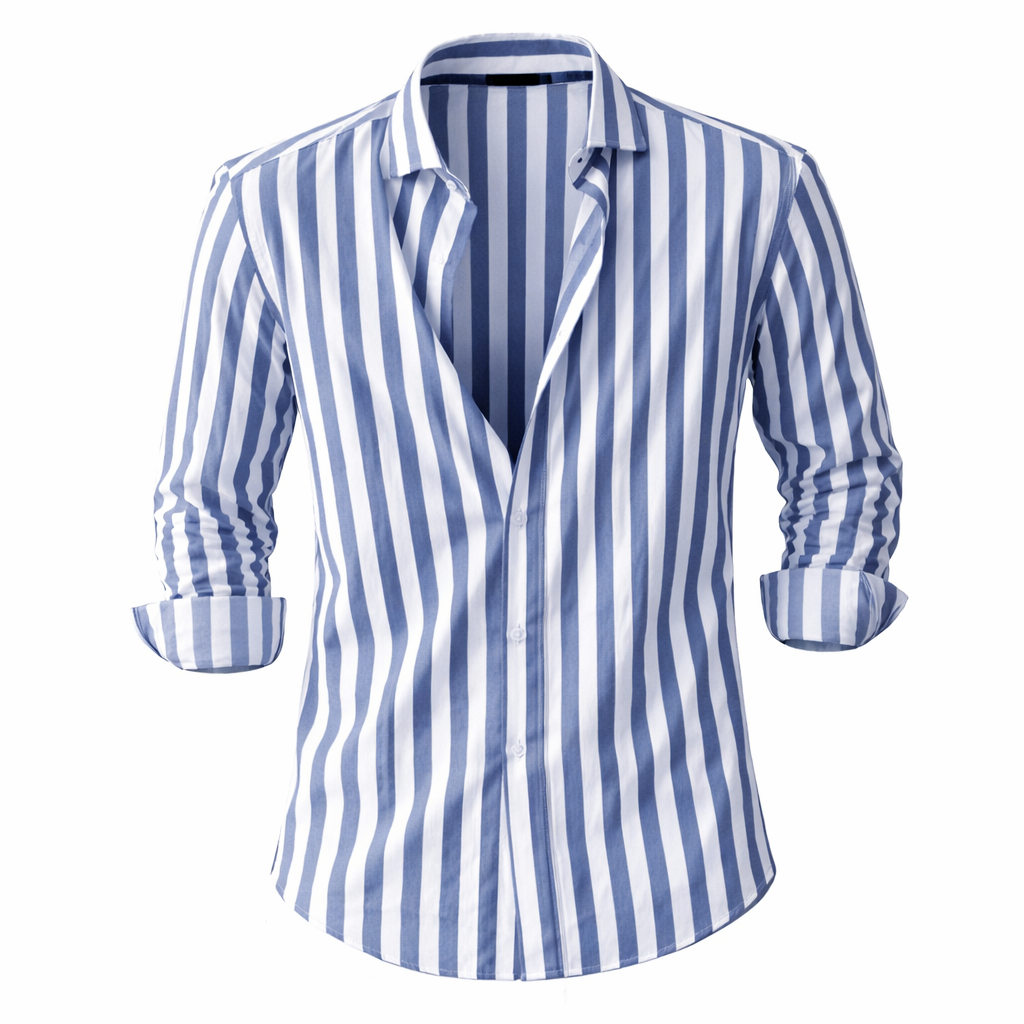 Mens Striped Shirt Slim Fit Long Sleeve Five Color
