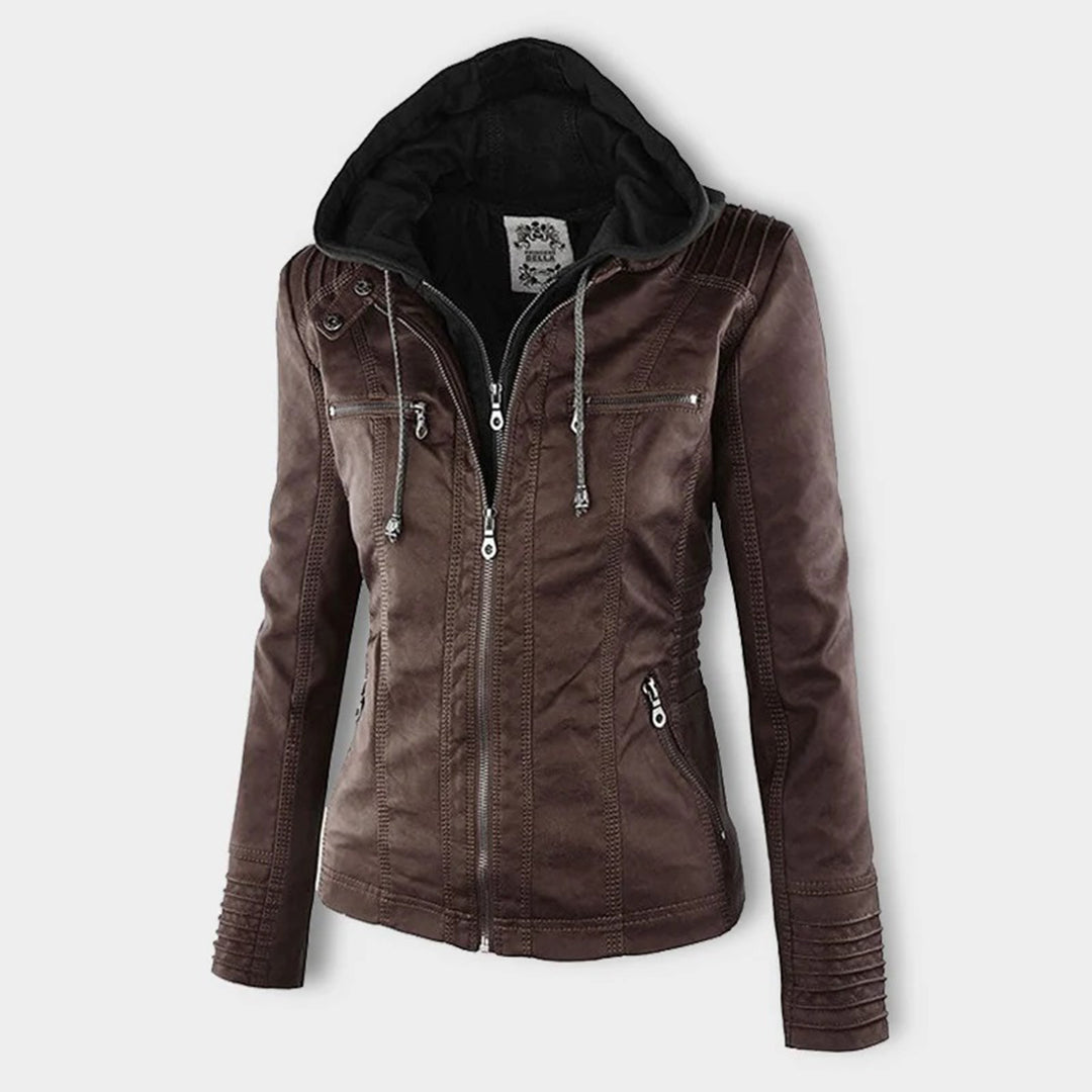 Women's Faux Leather Jacket Hooded Water Repellent
