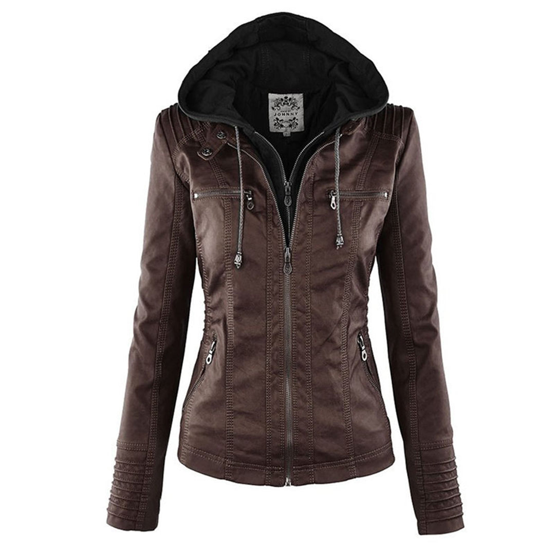 Women's Faux Leather Jacket Hooded Water Repellent