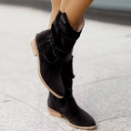 Suede Ankle Boots Slouchy Wooden Heel Round Toe Fall