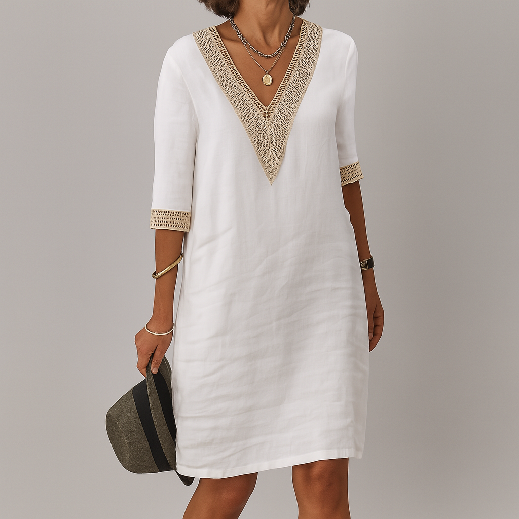 Womens Mini Summer Dress V Neck Lace Detail Four Color