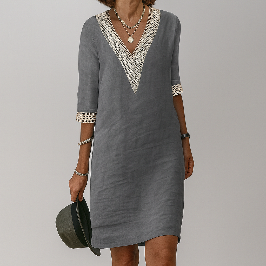Womens Mini Summer Dress V Neck Lace Detail Four Color