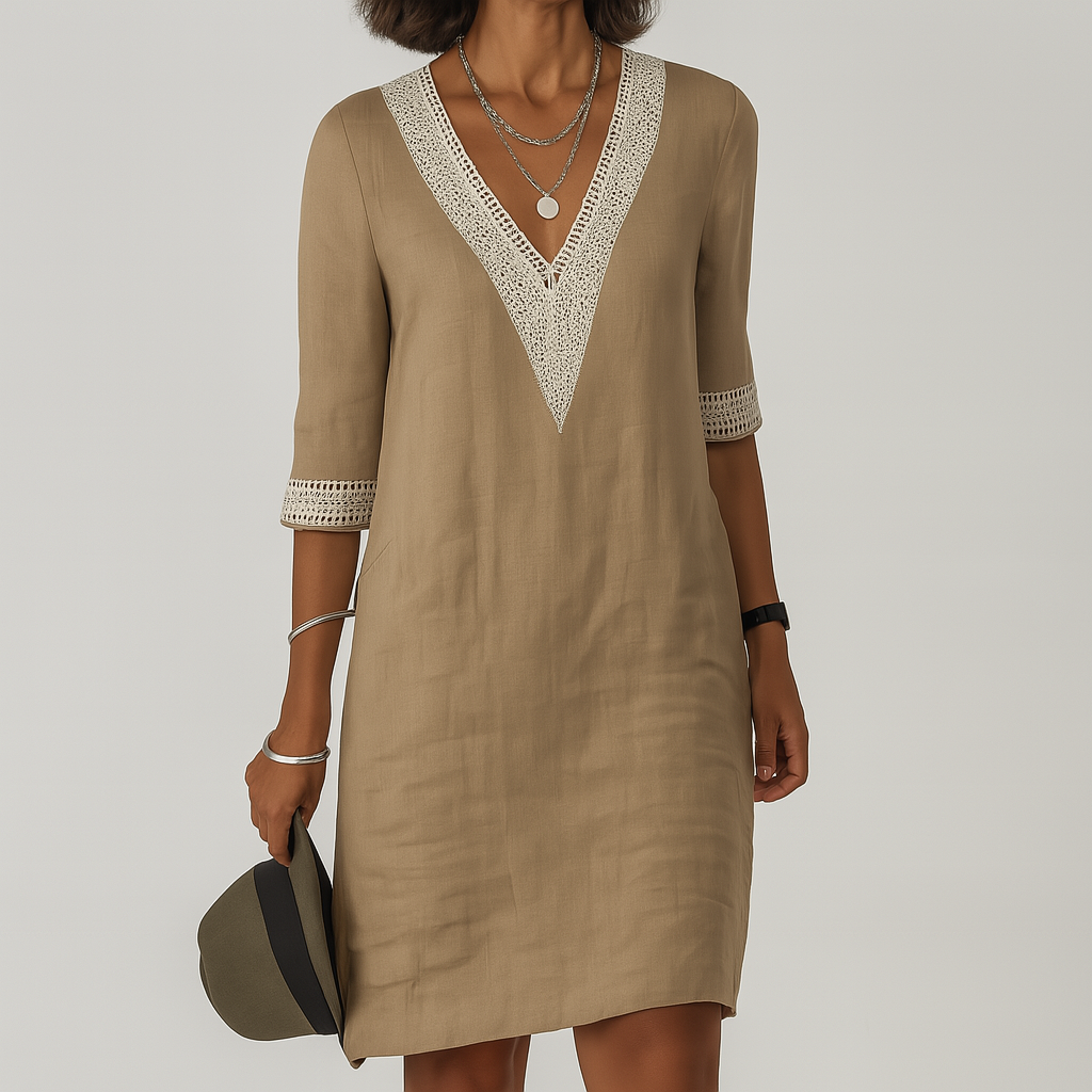Womens Mini Summer Dress V Neck Lace Detail Four Color