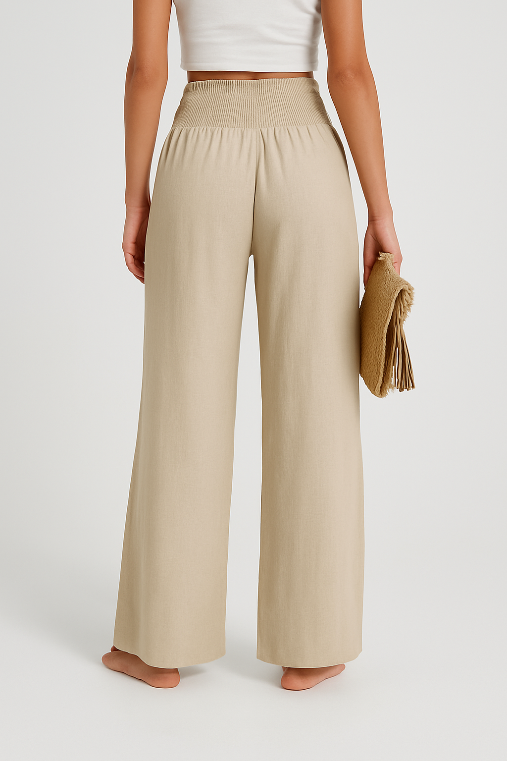 Womens Linen Pants Wide Leg Elastic Waist