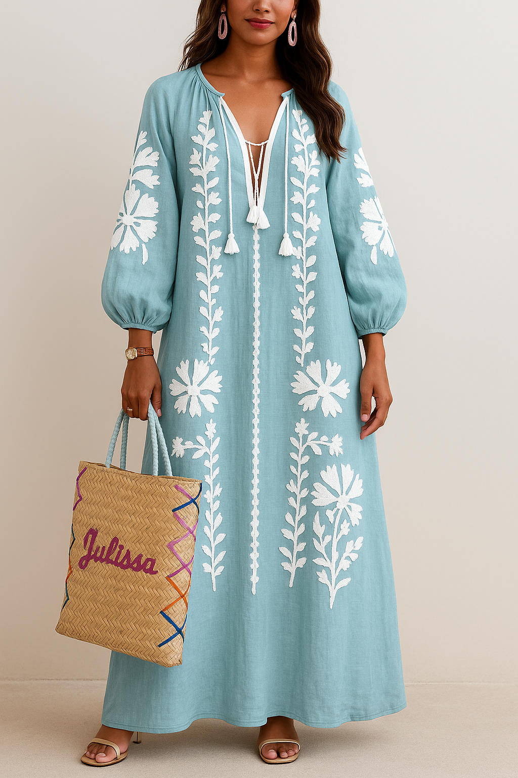 Womens Boho Maxi Dress Floral Print V Neck Five Color