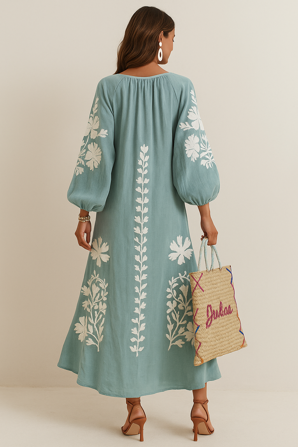 Womens Boho Maxi Dress Floral Print V Neck Five Color