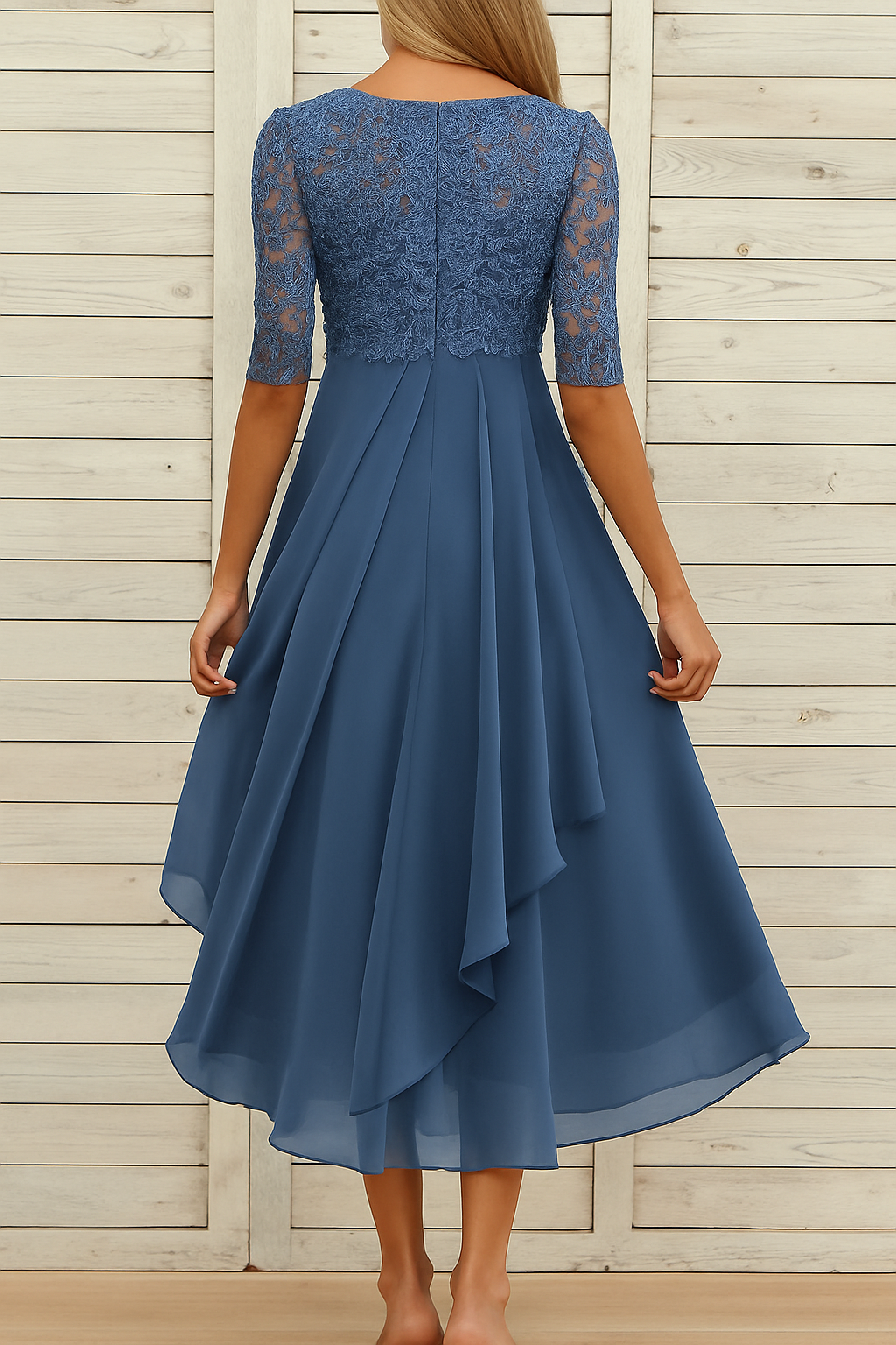Womens Midi Dress Lace Chiffon Skirt
