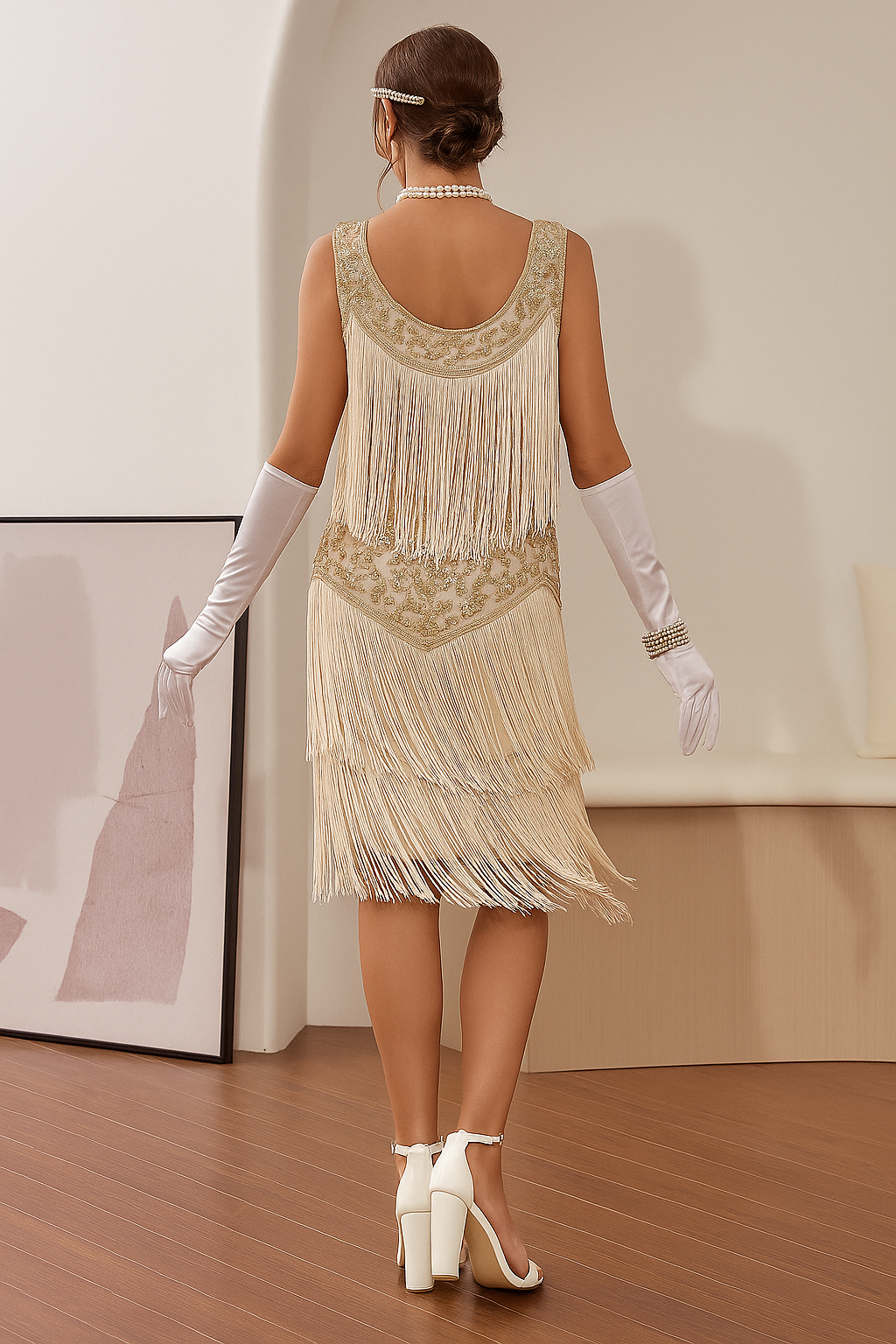 Womens Boho Flapper Fringe Midi Dress Sleeveless