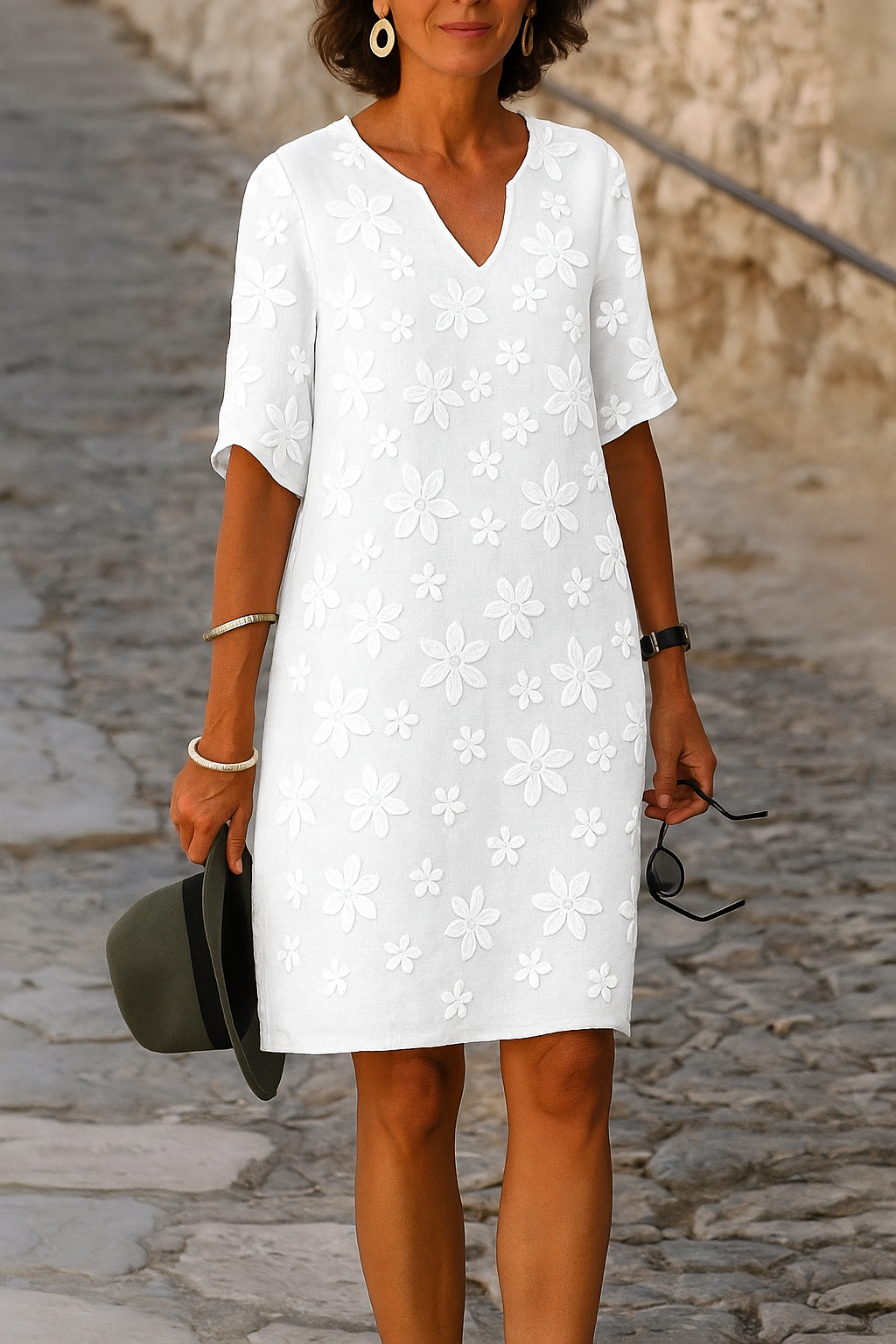 Womens Floral Mini Dress Applique