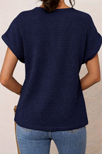 Round Neck Top Lace Trim Short Sleeve