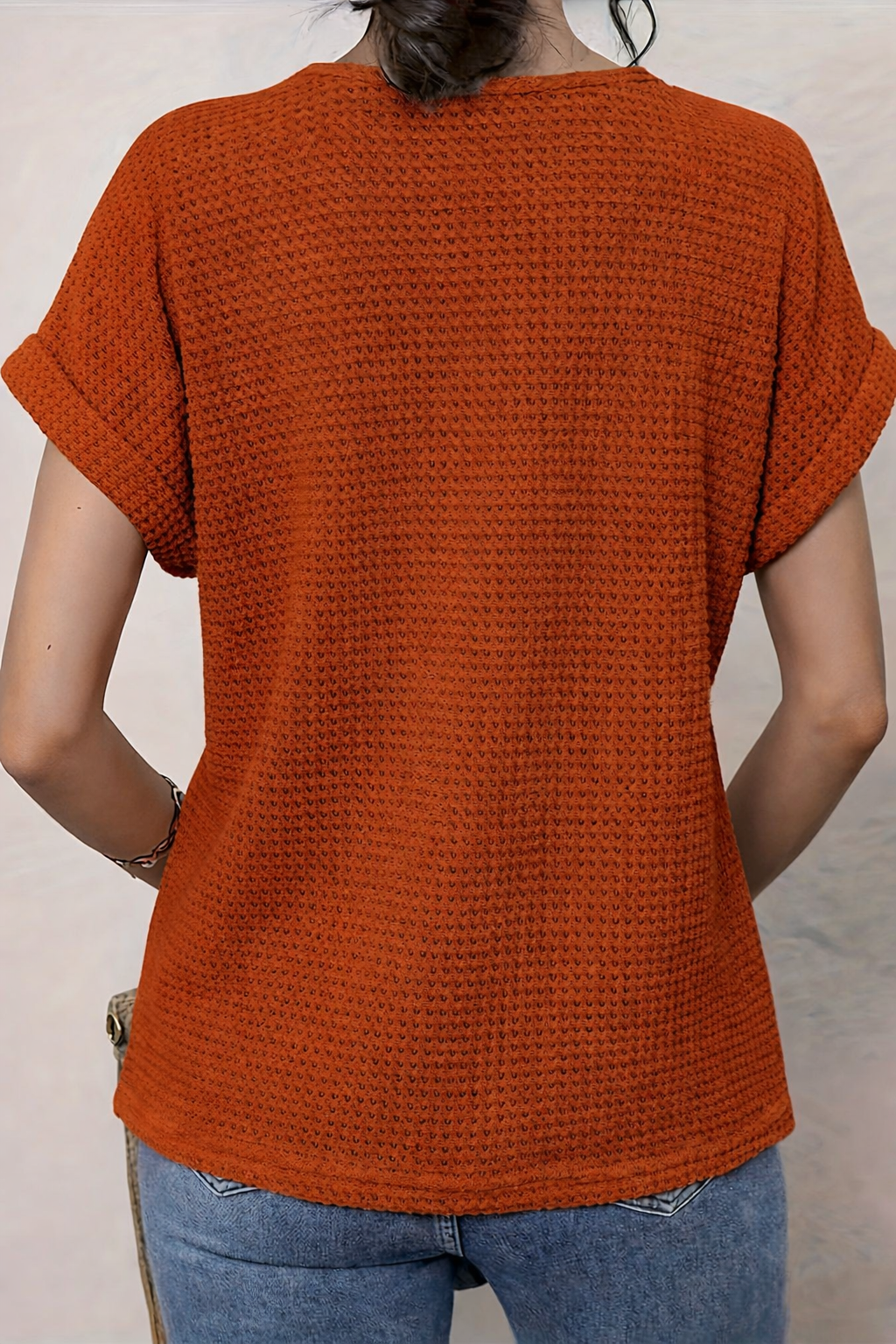 Round Neck Top Lace Trim Short Sleeve