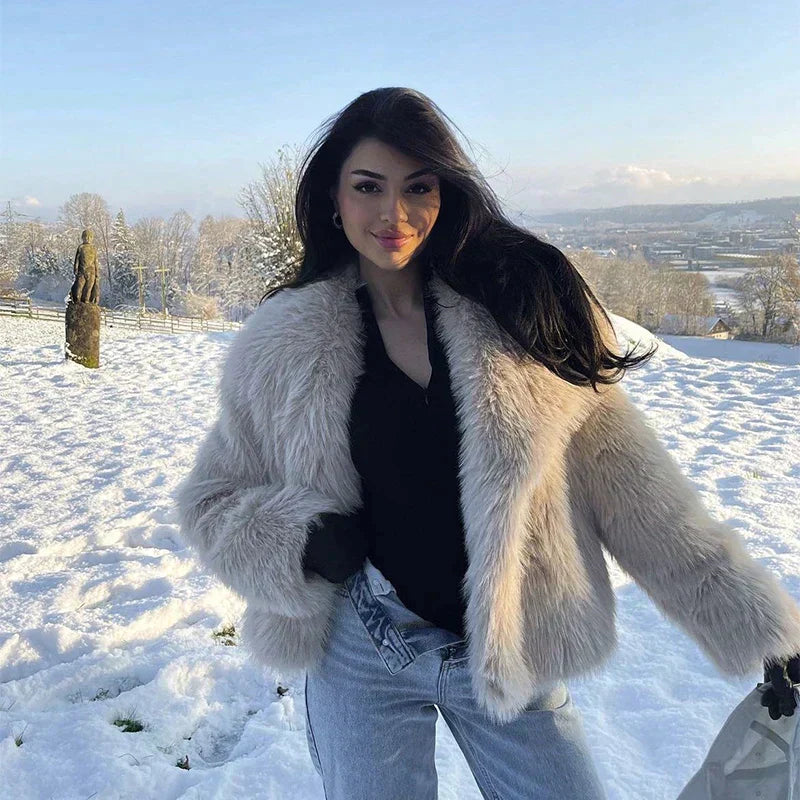 Faux Fur Winter Coat Plush Soft Warm Look Cosy